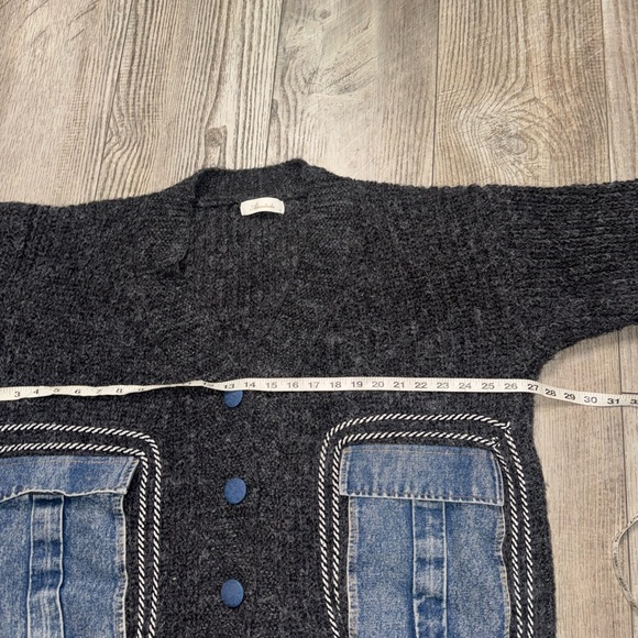 Fashion V Neck Denim Pocket Knitted Sweater Loose Cardigan Jacket oversized - Picture 10 of 11